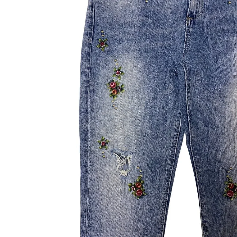 LUCKY BRAND DISTRESSED‎ FLORAL EMBROIDERED SKINNY JEANS 6/28 - Picture 2 of 8